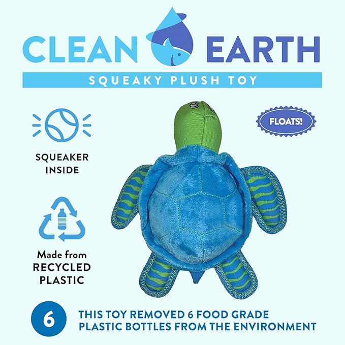 Spunky Pup Clean Earth Plush Turtle | Made from 100% Recycled Water Bottles | Small