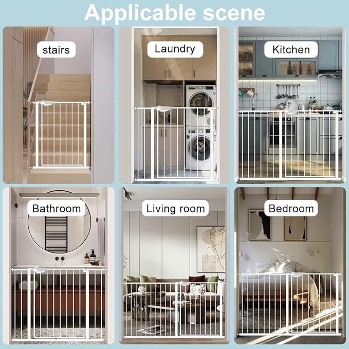 WAOWAO Triple Lock Baby Gate Extra Wide 62.59-67.32" Pressure Mounted Walk Through Swing Auto Close Safety White Metal Dog Pet Puppy Cat for Stairs,Doorways,Kitchen