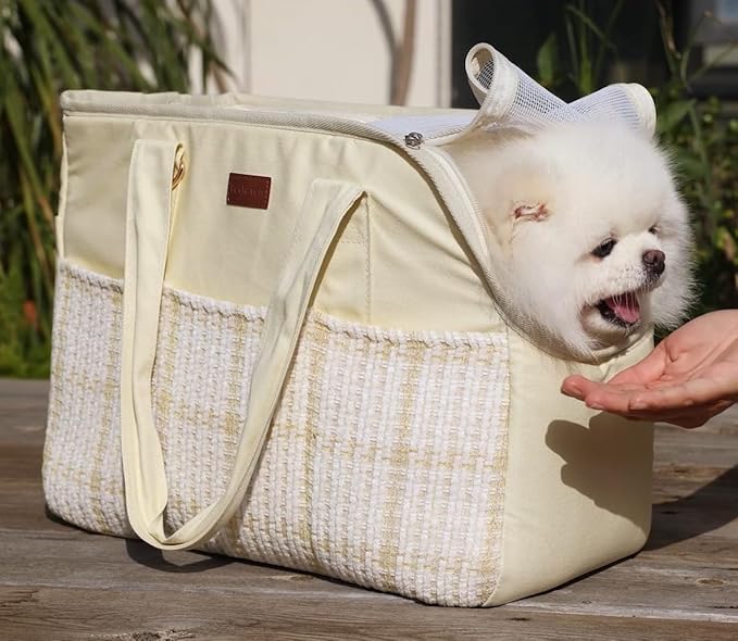 Cat Carriers Bag Beige Small Dog Purse Lightweight Puppy Carrier Fashion Woman Totes for Pet Bag Small Pups Handbag Kitty Rabbit Outdoor (Cream Color