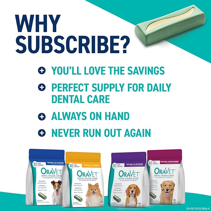 ORAVET Dental Chews for Dogs, Oral Care and Hygiene Chews (Small Dogs, 10-24 lbs.) Blue Pouch, 30 Count