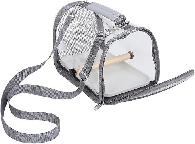 POPETPOP Portable Travel Cage and Bird Carrier for Small Birds, Lightweight Grey Pet Transport Cage with Perch for Parakeet and Budgie Outdoor Use