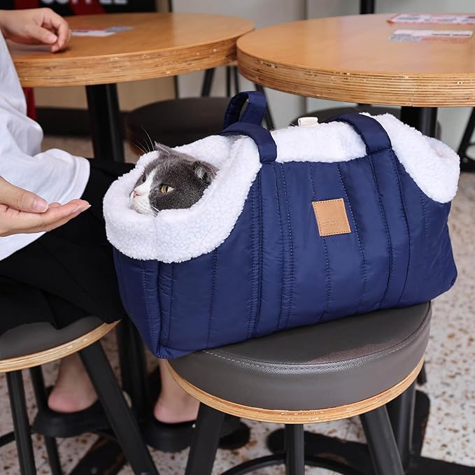 Winter Fleece Warm Dog Tote Bag, 2024 New Small Dog Carrier Purse, Waterproof Pet Travel Handbag, Carrier Purse with Secure Harness Clip for Shopping, Hiking and Walking (Green)
