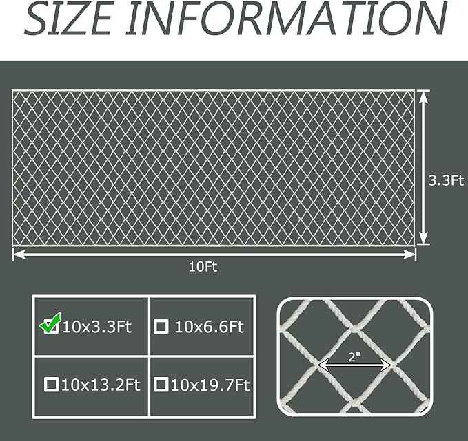 Cat Balcony Net, Large Cat Netting Pet Anti-Fall Safety Netting White Nylon Dogs Cats Climbing Net Pet Mesh Fence for Balcony, Stair, Window, Outdoors (10x3.3ft)