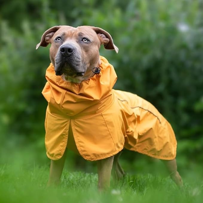 Spark Paws Dog Raincoat, Waterproof Windproof Rain Jacket, for Small Medium Large Extra Large Dogs, Reflective Breathable Full-Body Coverage Dry Suit - Mustard Yellow - XL