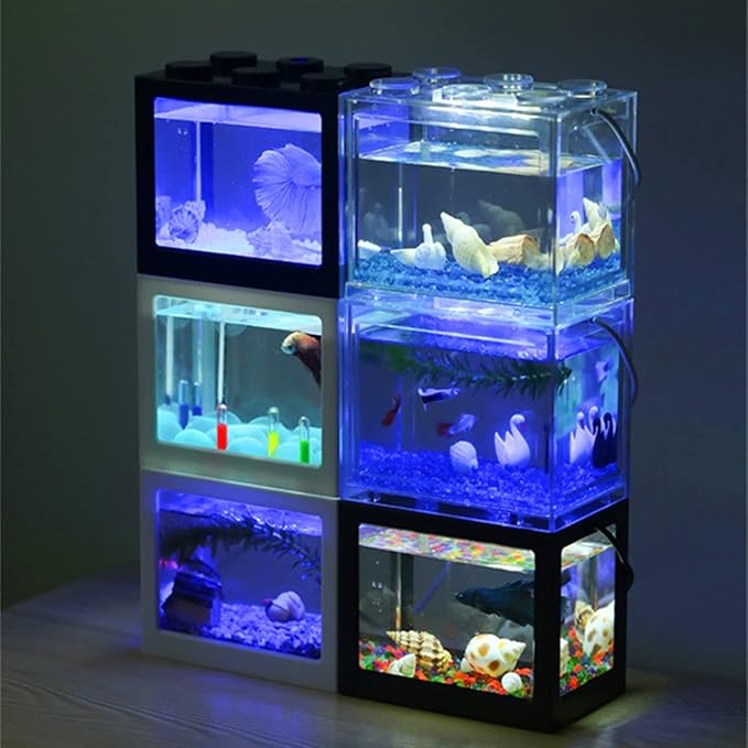 Fish Tabk Small Fish Tank Reptile Pet Superimposed Aquarium Creative Fish Tank Landscape Office Home Decoration Ecological Landscape Cool Fish Tank(Yellow)