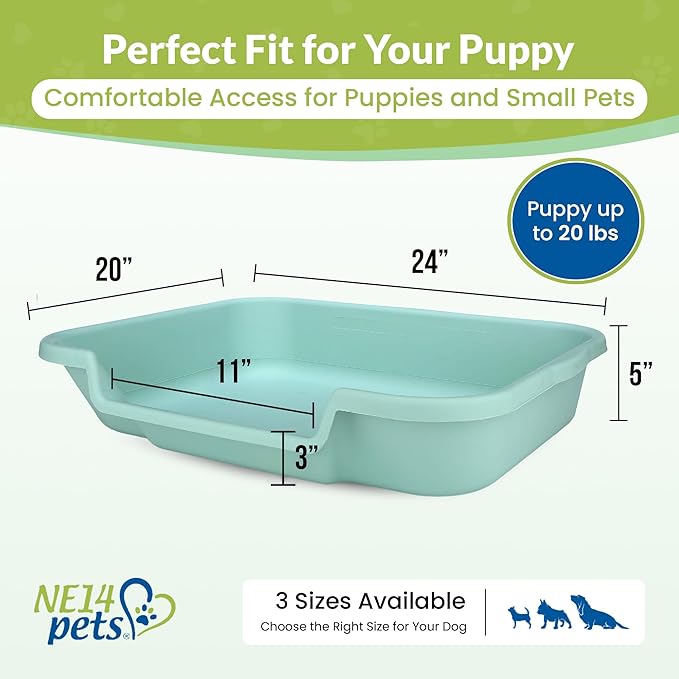Dog Litter Box, Apple Green Color, Large Size, Durable & Pet Safe Puppy Litter Box, Indoor Open Top Entry Dog Litter Pan, Comfortable for Dogs, Great for Dogs up to 20 lbs (2 Pack)