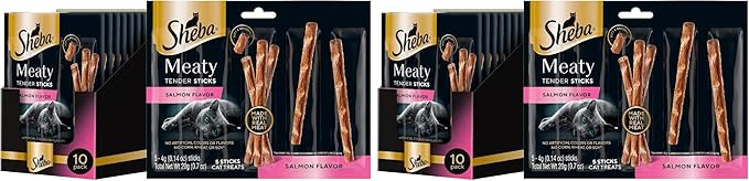Sheba Meaty Tender Sticks Chicken Cat Treats,Salmon Flavor,Cat Snacks,0.14 oz.,(100 Sticks Total),5 Count (Pack of 20)