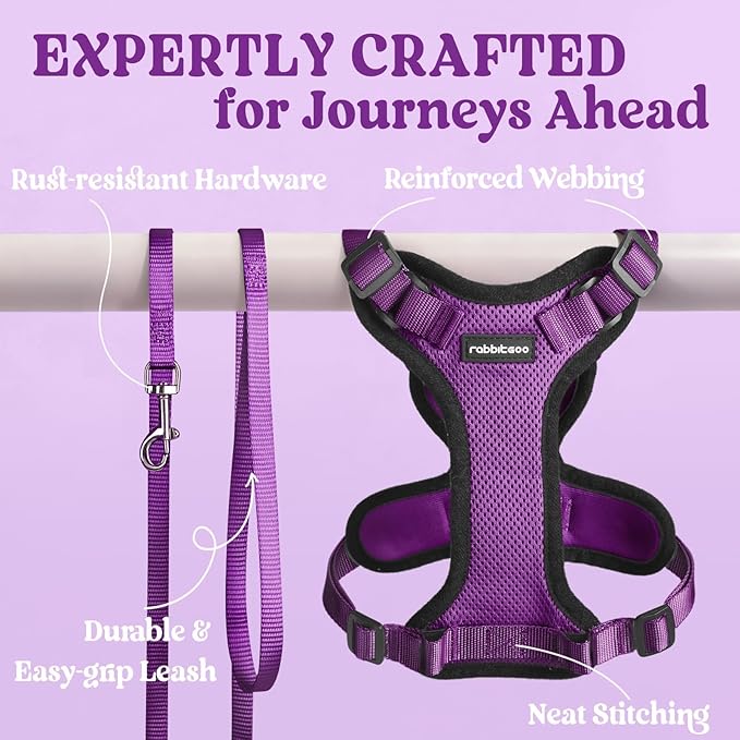 rabbitgoo Cat Harness and Leash for Walking, Escape Proof Soft Adjustable Vest Harnesses for Cats, Easy Control Breathable Reflective Strips Jacket, Purple, M