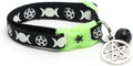 Wicca Cat Collar with Occult Charm & Bell | Witch's Familiar Cat Collar | Witch Kitten Collar Charms | Glow in The Dark | Safety Breakaway Collar (Small, Black)