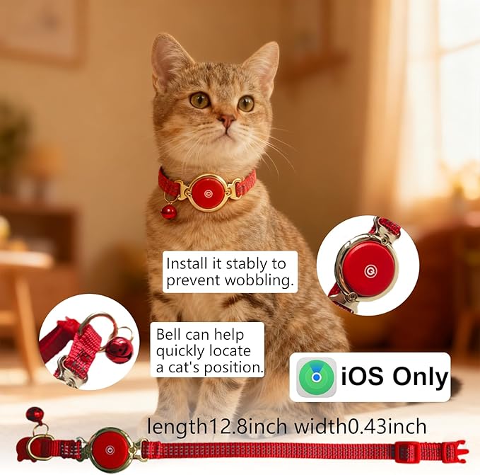 Air Tag Cat Collar, Waterproof Cat Air Tag Collar with Bell, Safety Breakaway Buckle Kitten Collars Tracker Finder for Cats, Kittens(9-13inch), Reflective Collars Work with Apple Find My(iOS Only)