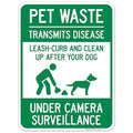 Pet Waste Leash-Curb and Clean Up After Your Dog Under Camera Surveillance Sign, 18x24 Inches, Rust Free .063 Aluminum, Fade Resistant, Made in USA