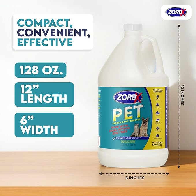 ZORBX Pet Stain and Odor Remover 128 FL Oz - Dual Action Pet Odor Solution for Carpet, Furniture, Dog & Cat Urine