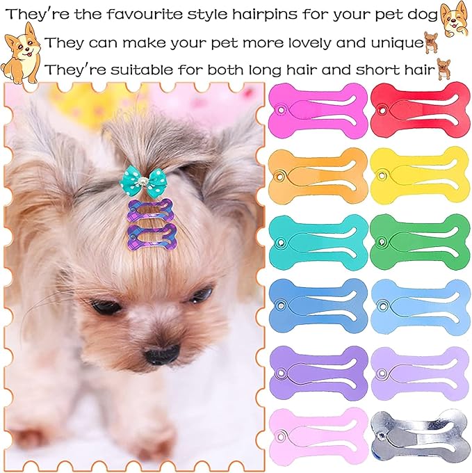 PET SHOW 50Pcs/25Pairs Hair Clips for Small Dogs Cute 1 Inch Puppy Barrettes Mini Bone Shaped Snap Hair Bows Pet Grooming Hair Accessories for Dog Cat
