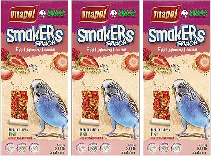 A&E Cage Co. 6 Pack of Smackers Parakeet Treat Sticks, 7.25 Inches Each, Strawberry Flavor