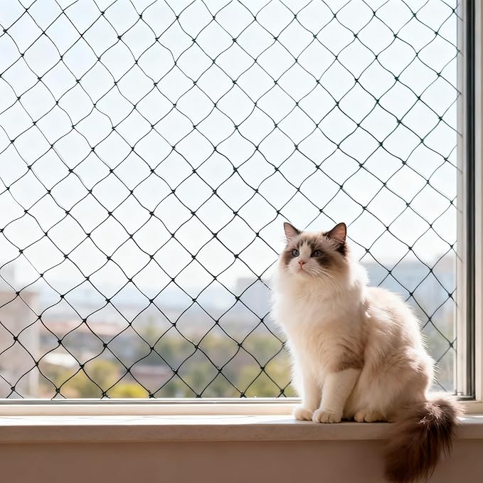 10x13ft Cat Netting Balcony, Steel Wire Reinforced Balcony Screen for Pets - Heavy Duty Cat Balcony Protection Net, Anti-Fall Safety Mesh for Windows, Patio, Stairs & Apartment Balcony