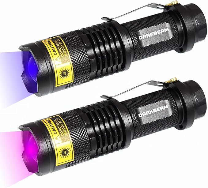 DARKBEAM UV 365nm and 395nm Flashlight Light Wood's Lamp Blacklight Ultraviolet LED Portable Mini Handheld Torch Detector for Dog Urine Pet Stains Anti-counterfeiting Identification Resin Curing