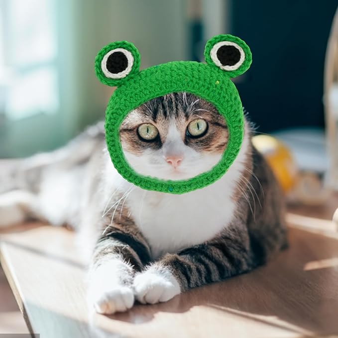 3PCS Cat Wig Costume Set with Panda, Lion Mane and Frog Designs, Cat Wig, Soft and Comfortable Pet Hats for Photo Shoots and Parties, Fits Most Cats