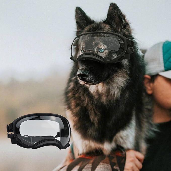 Pacify Dog Goggles for Large Dogs, UV Protection Dog Sunglasses with Adjustable Strap for Medium Large Dog Pet Glasses (Clear)