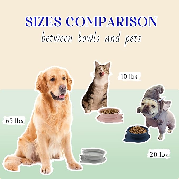 RUNROLE 2-in-1 Collapsible Silicone Dog Travel Bowls, Slot Together and Use Separately, Portable Pet Food Water Bowls, Foldable Cat Feeding Watering Dishes, 20OZ+27OZ(Navy Blue)