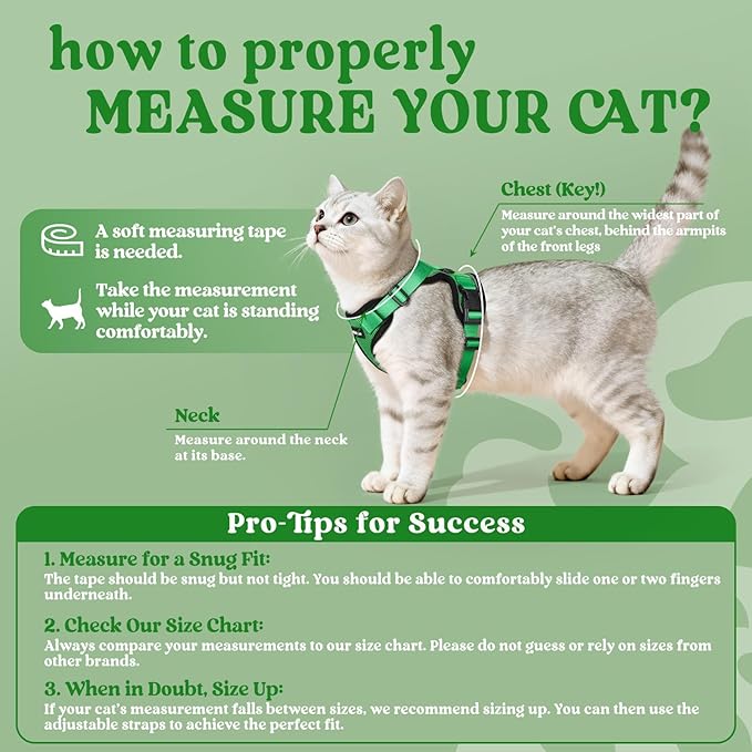 rabbitgoo Cat Harness and Leash for Walking, Escape Proof Soft Adjustable Vest Harnesses for Cats, Easy Control Breathable Reflective Strips Jacket, Grass Green,S