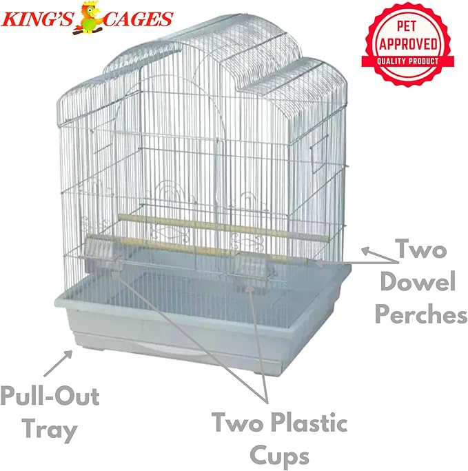 Kings Cages Model ES 2521 T Triple Top Bird Cage 25" x 21" x 30" Powder-Coated Non-Toxic Spacious Cage for Cockatiels Finches Parakeets Canaries and Similar Breeds (Black)
