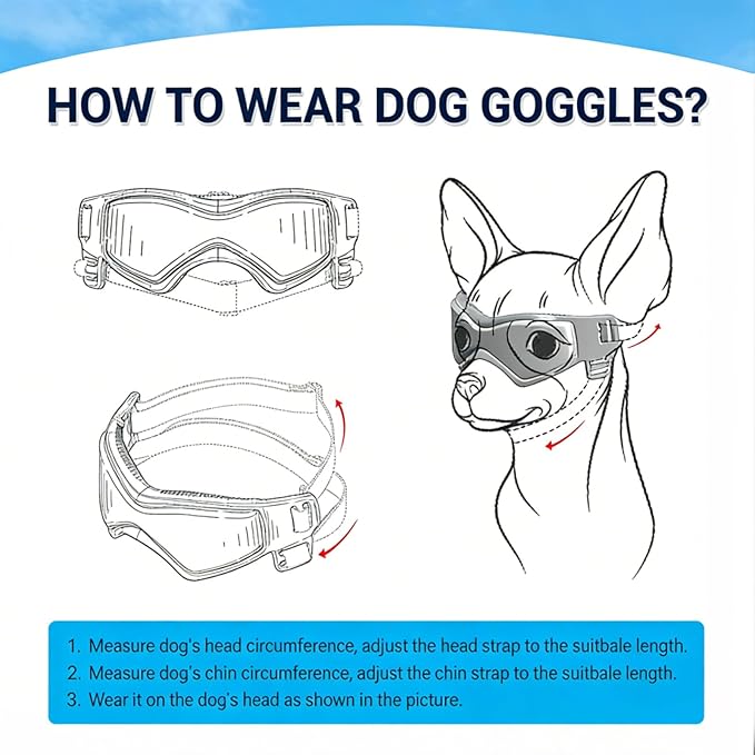 Dog Goggles Medium Breed, Small Dog Sunglasses Anti-UV Goggles for Pet Eyes Protection, Adjustable Straps, Black M