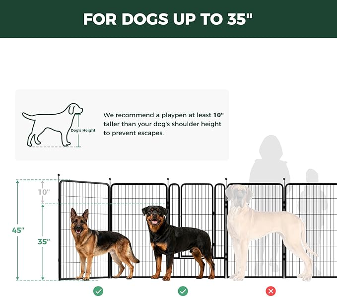 FXW Rollick Unleashed Dog Playpen for Indoor, Yard, RV Camping, 45 inch 16 Panels Dog Pen with RV Step Grid for Large Dogs, Black│Patented