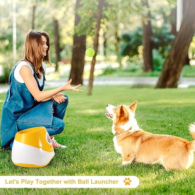 Automatic Dog Ball Launcher, Balls Thower with 6 Mini Tennis Balls, Interactive Dog Toys Indoor Outdoor Ball Thrower Machine for Small Dogs with 3 Distance Settings (Orange)