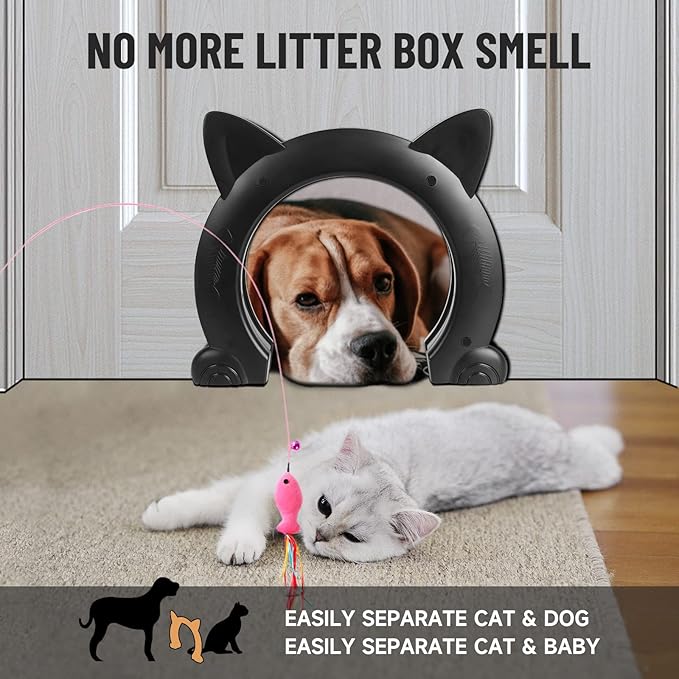 Cat Door Interior Door for Kitties, Pet Door for Hollow Door, Kitty Door, Indoor, Secured Installation in Minutes, No-Flap（Black）
