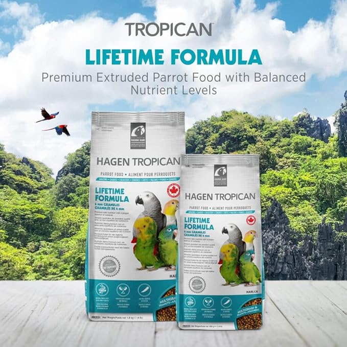 HARI Tropican Bird Food, Hagen Parrot Food with Peanuts & Sunflower Seeds, Maintenance Parrot Granules, Lifetime Formula, 1.8 lb Bag