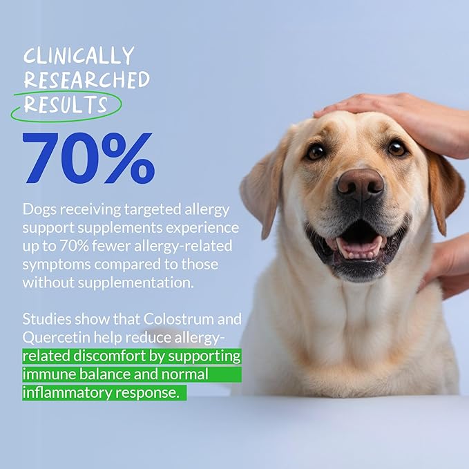 Allergy Support for Dogs - with Vitamin C, Omega 3 and Colostrum - Itch Relief, Allergy Relief for Dogs, Skin Soother - with Probiotics for Immune System Health (Chewable Tablets)