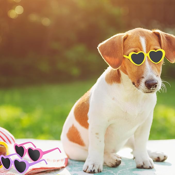 6 Pcs Pet Heart Sunglasses Summer Cute Pet Dog Sunglasses Retro Small Cat Glasses Photos Props Dolls Glasses Puppy Party Decor for Small Dogs Cat Accessories(Vibrant Colors Set)