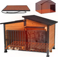 GUTINNEEN 39.7" L Heated Dog House Outdoor Insulated Winter Dog Kennel with Thermostat-Controlled Heating Pad, Chew-Proof Metal Frame and 6-Sided Insulated Liner for Medium to Large Dogs, Brown