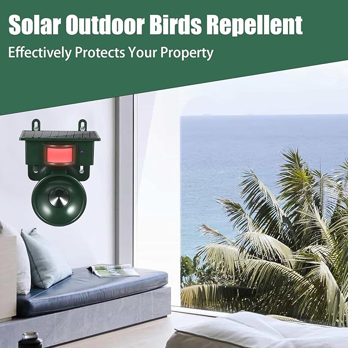 2026 Solar Ultrasonic Bird Repellent Devices Outdoor Woodpecker Deterrent for House with Motion Activated IP65 Waterproof Pigeon Deterrent for Outside Effective Sonic Bird Repeller for Garden Farm