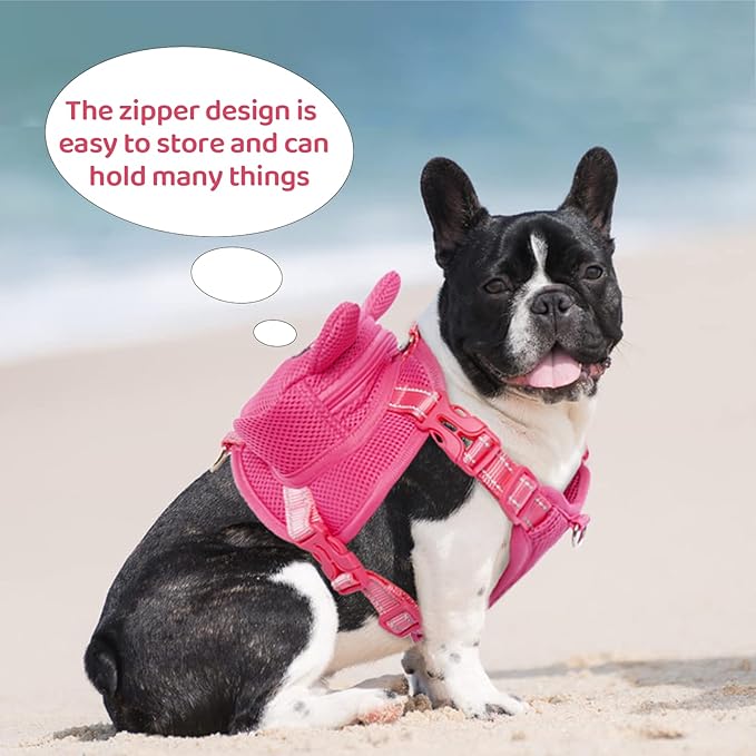 Dog Harness with Backpack, Adjustable Dog Backpack Harness for Small Medium Dogs, No-Pull Breathable Backpacks for Dogs to Wear, for Traveling, Hiking, Camping, Training, Pink XS