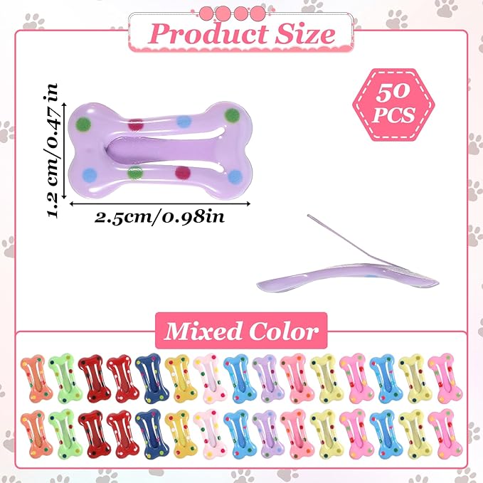 50PCS Bone Hair Clips, Multicolor Small Girl Dog Pin with Metal Clip for Cat Colorful Pet Supplies Hair Clips for Dog Grooming Apparel Girl Pet Hair Accessories(Random)
