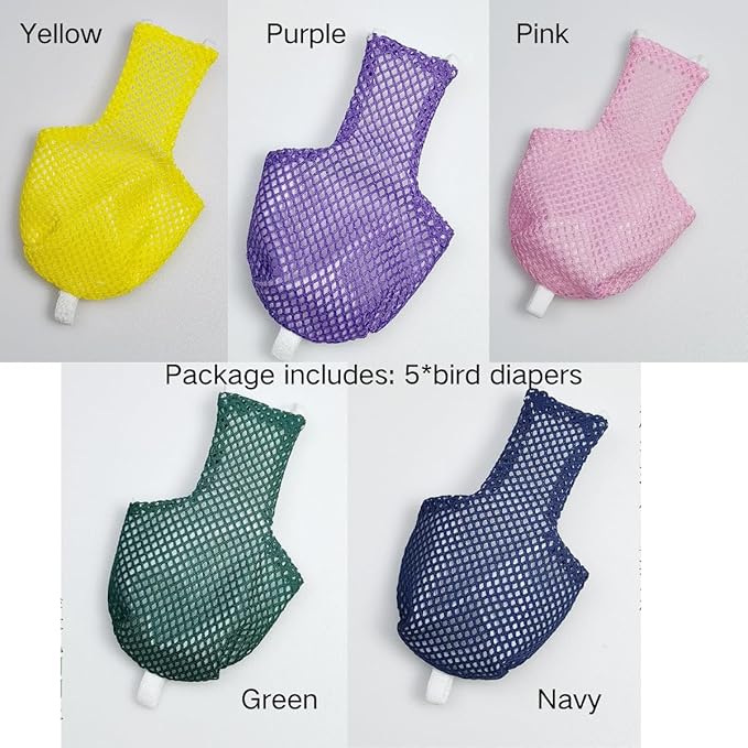 5 Pcs Summer Holey Style Bird Diaper Parrot Nappy Reusable Flight Suit with Waterproof Inner for Parakeet Cockatiel Macaw Budgie Lovebird Conure (XS)