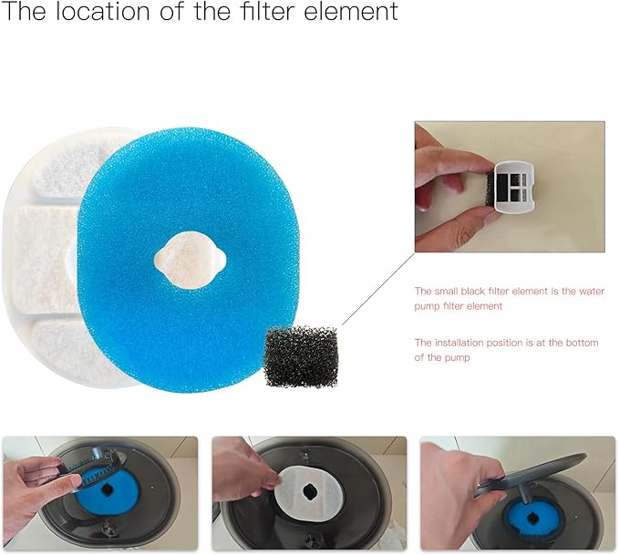 6 Pack Replacement Filters for 0.9gal/115oz/3.4L Cat Water Fountain Multi-layer Filtration Including a Sponge Layer Ion Exchange Resin Layer and Activated Carbon Layer