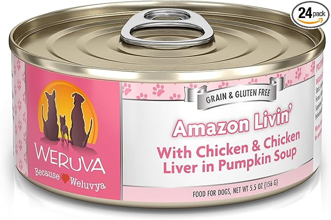Weruva Classic Dog Food, Amazon Livin' with Chicken Breast & Chicken Liver in Pumpkin Soup, 5.5oz Can (Pack of 24)