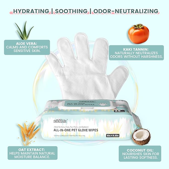400 Unscented Pet Wipes for Paws and Butt Plant Based Hypoallergenic Pets Cleansing & Deodorizing Anal Gland Hygienic Puppy Wipes for Dogs (50 Count-Glove Wipes, Unscented)