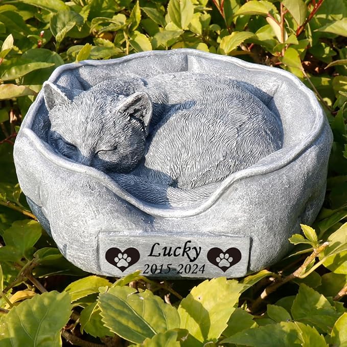 Generic Cat Memorial Garden Stones with A Sleeping Cat Statue Waterproof Cat Grave Markers Tombstones Cat Headstone Loss Cat Memorial Sympathy Gifts, 7.8"" x 4.7""x3.9"", as shown as picture