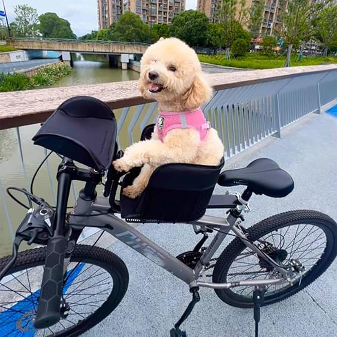 Bicycle Pet Carrier Seat for Small Dogs – Front Bike Dog Basket with Steel Frame, Internal Tether & Soft Lining, Universal Mount for Mountain & Road Bikes