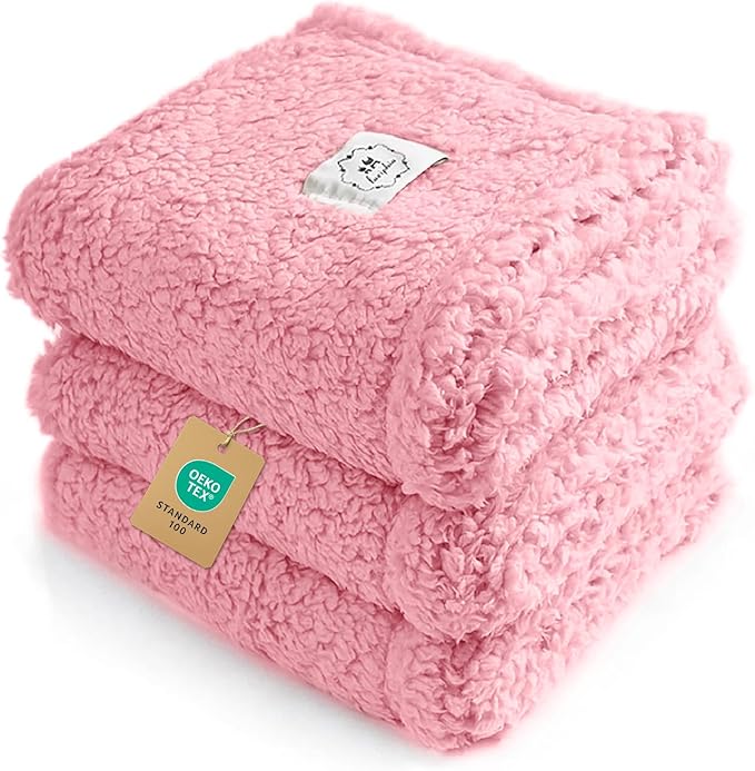 Luciphia 1 Pack 3 Calming Dog Blanket Fluffy Premium Fleece Pet Blankets Soft Sherpa Throw for Dogs Puppy Cat Pink Large (41" x31")