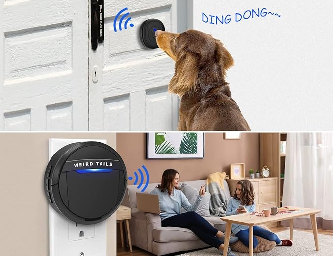 Wireless Doorbell, Dog Bells for Potty Training IP55 Waterproof Doorbell Chime Operating at 950 Feet with 55 Melodies 5 Volume Levels LED Flash (1 Receiver 2 Transmitters)