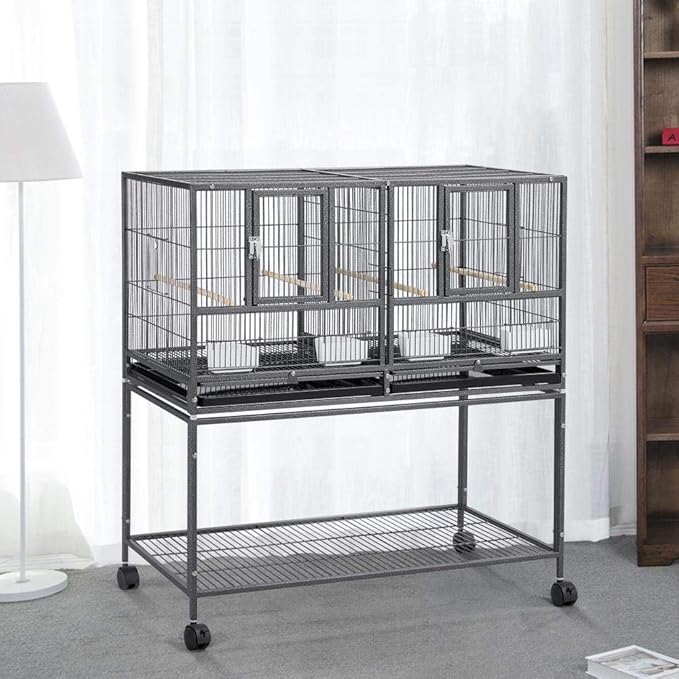 Topeakmart Divided Breeder Parakeet Canary Lovebird Finch Budgie Bird Cages W/Rolling Stand