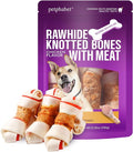 PETPHABET Chicken Wrapped Rawhide Dog Bones, 5-5.5 Inch Long Lasting Dog Chew Treats for Medium & Large Dogs, 5 Count Beefhide Dog Snacks for Training Healthy Chewing, Knotted Dog Bones High Protein