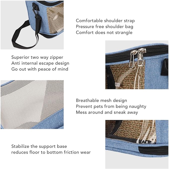 Bird Carrier Bag,Portable Travel pet Hamster Bag,Transparent Lightweight Breathable Parrot Travel Cage for Cockatiels Parakeets Small Bird Rat Guinea Pig Squirrel Carrier (Blue)