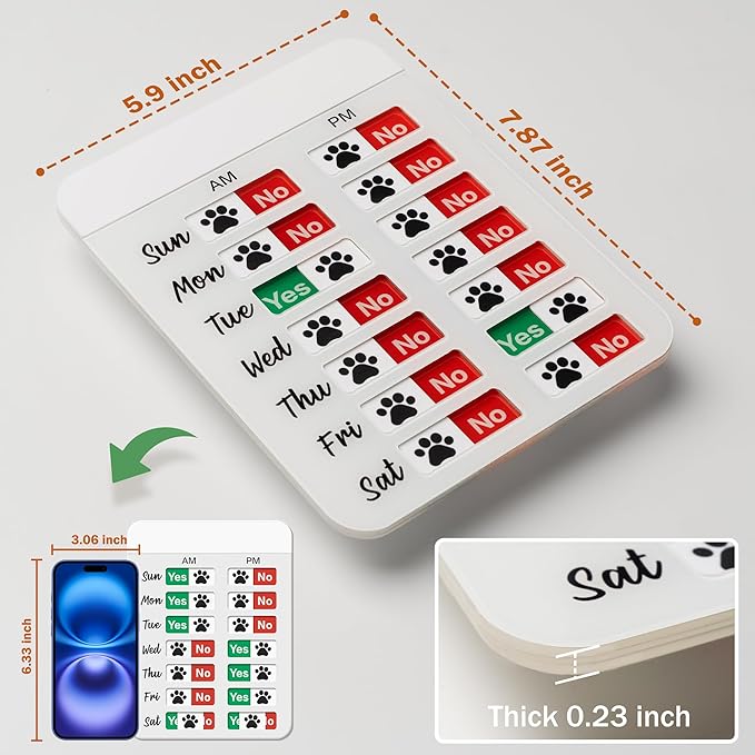 Dog Fed Sign, Dog Feeding Reminder with AM/PM Slider & Custom Notes Area, Weekly Pet Feeding & Pill Reminder Tracker for Family, Easy to Use on Fridge or Wall with Adhesive and Magnet, Pet Supplies