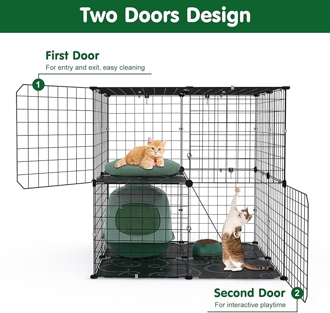 2 Tier Cat Cage, Indoor Cat Enclosures, DIY Cat Playpen Detachable Metal Wire Kennels Cats Crate Kitten House with Climbing Ladders 2 Doors Large Exercise Place for 1-3 Cats/Kitten, 28"x28"x28"