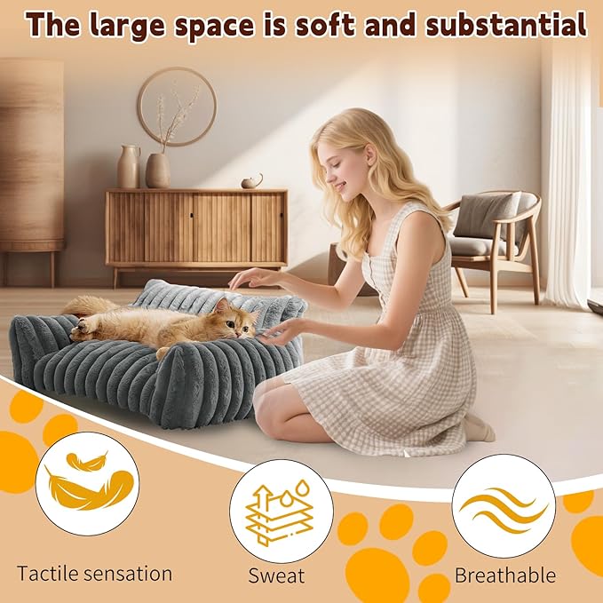 Indoor Pet Sofa Bed | Cat Sofa Bed, Soft Square Pet Bed, Indoor Non-Slip Cat Bed, Comfortable Plush, Suitable for Small to Medium Cats and Dogs(Khaki, M(23.62 * 17.71 * 9.84in))
